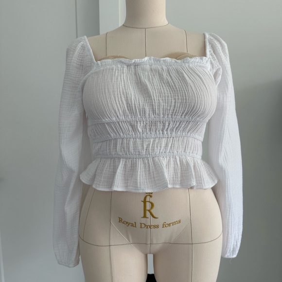 White Off Shoulder muslin Cropped Top - Picture 2 of 4